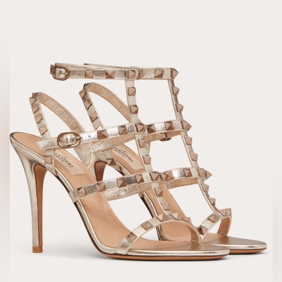 Valentino Garavani Shoes - Valentino Garavani - Rockstud Metallic Calfskin Leather Ankle Strap Sandal 100mm